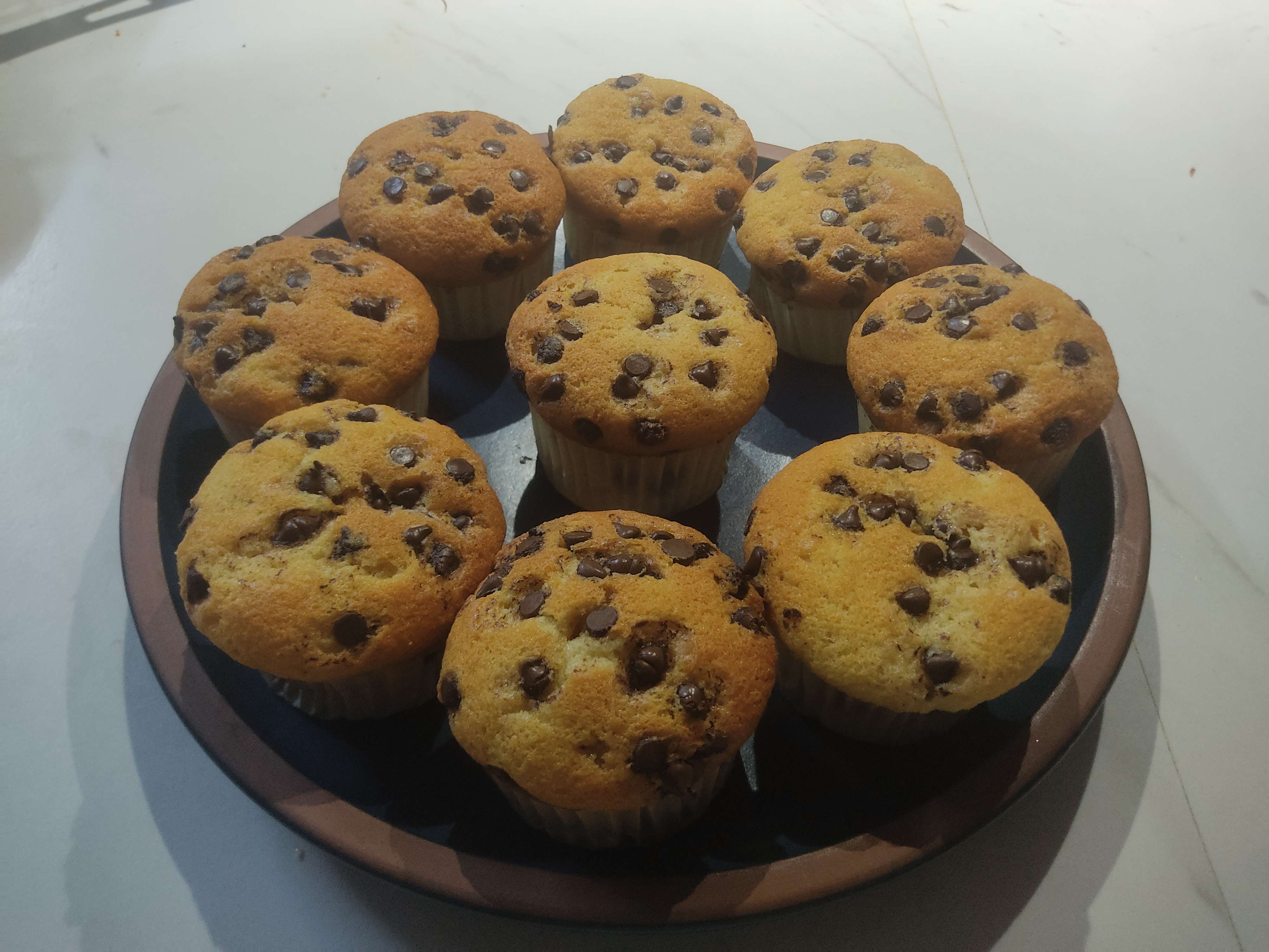 Plate of chocolate chip muffins